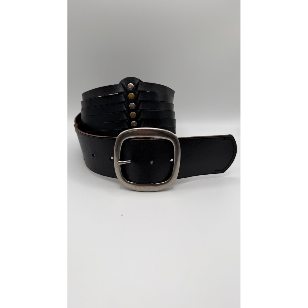 Fossil Womens Black Leather Wide Multi Strand Cage Waist Belt Mixed Studs Med